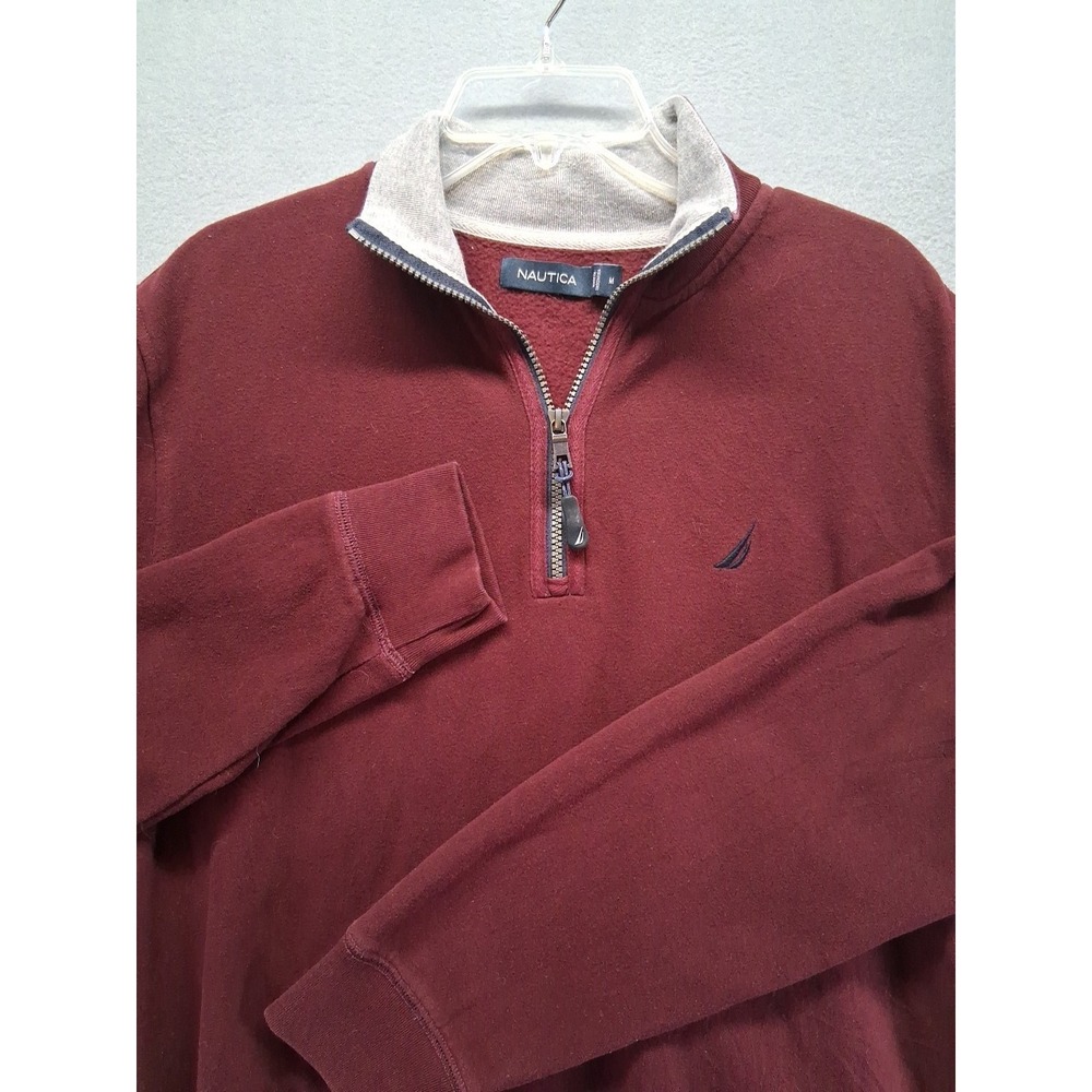 Nautical Men Quarter Zip Sweater‎ Maroon Size M Embroided Logo
